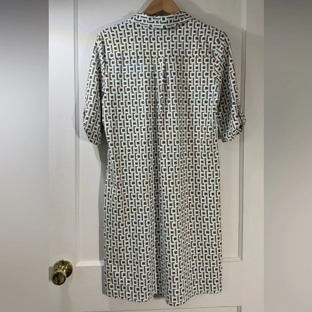 J.McLaughlin Catalina Cloth Geometric Shirt Dress Brown Mint - Picture 3 of 5